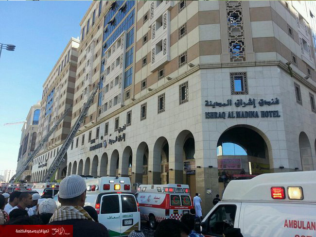 المدينة المنورة: ارتفاع عدد ضحايا حريق الفندق إلى 15 حالة