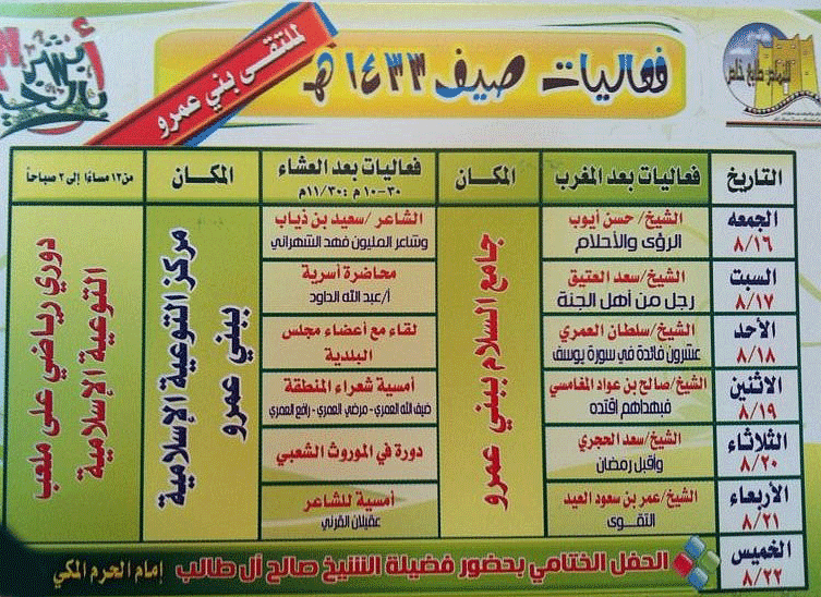 ضمن برامج التنشيط السياحي بمحافظة النماص .. بني عمرو تبدا فعاليات الصيف 33  ببرامج منوعة