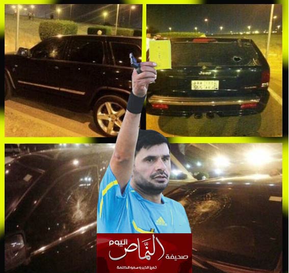جماهير الإتحاد .. تهشم زجاج سيارة الحكم عبدالرحمن العمري