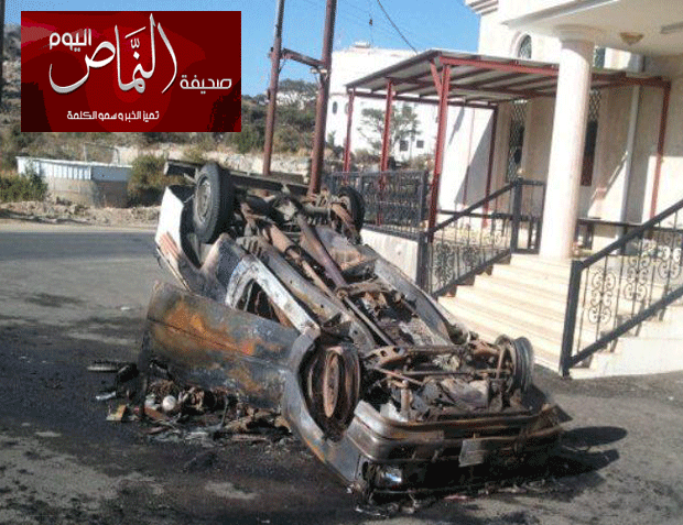 الجناة لا زالوا هاربين .. قاموا بسرقة سيارة والتفحيط بها حتى انقلبت واحترقت
