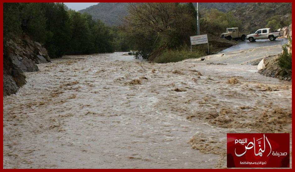الدفاع المدني ينقذ عائلة من وسط السيل في بني عمرو